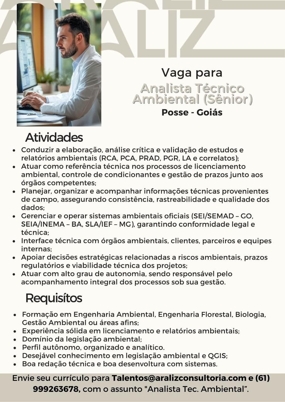 Vaga para Analista Técnico Ambiental (Sênior)