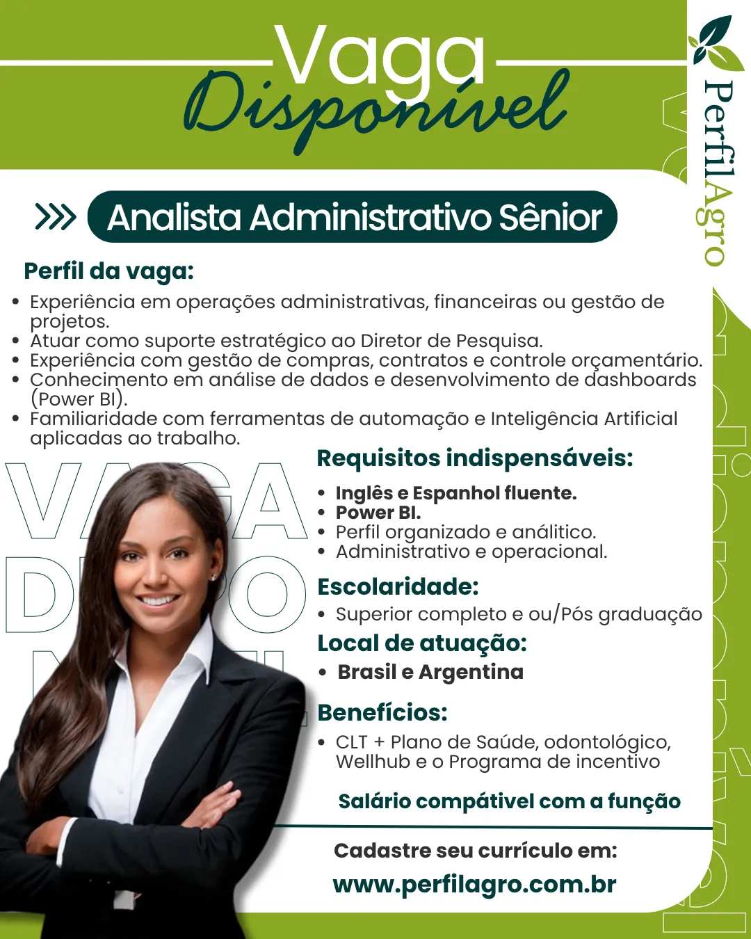 Vaga para Analista Administrativo Sênior