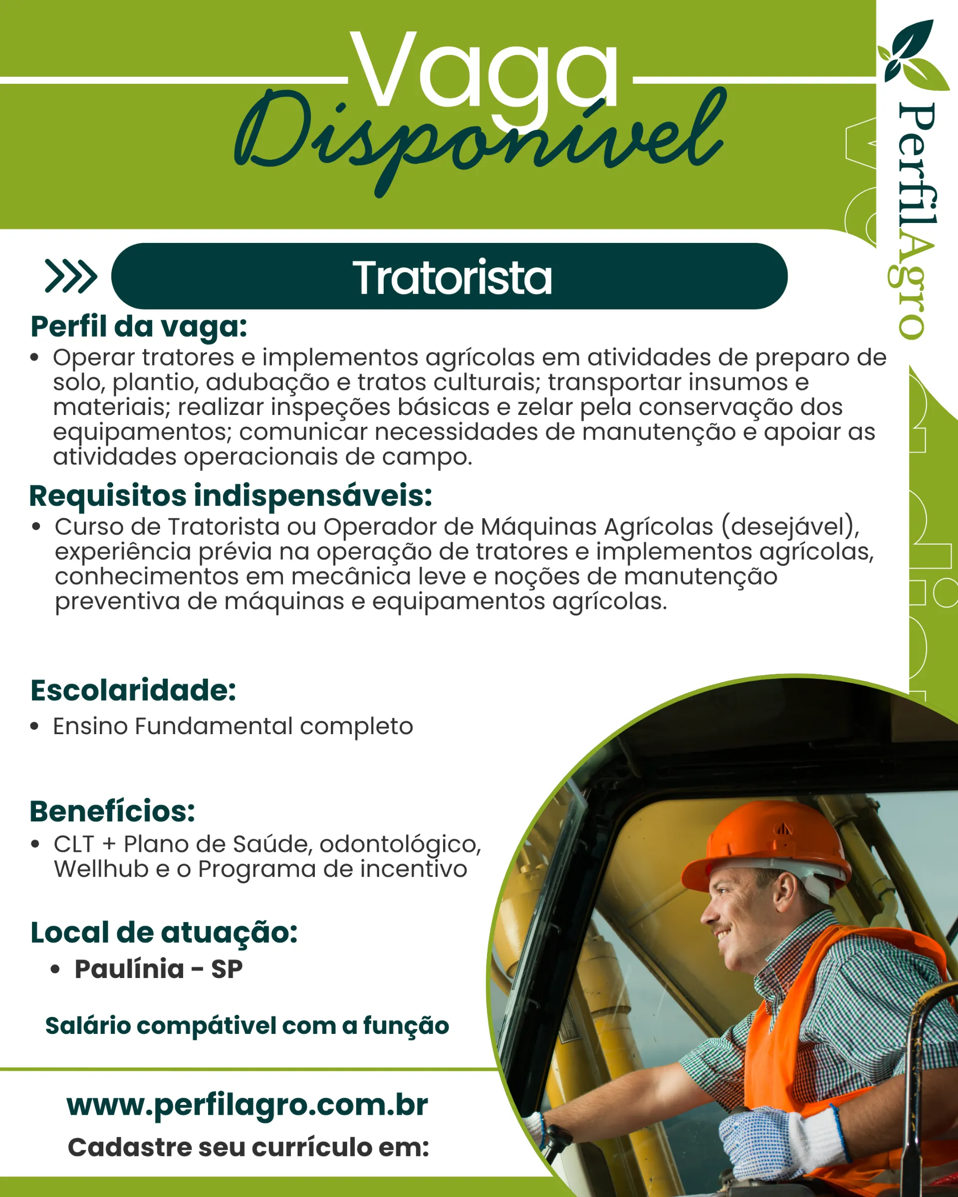 Vaga para Tratorista