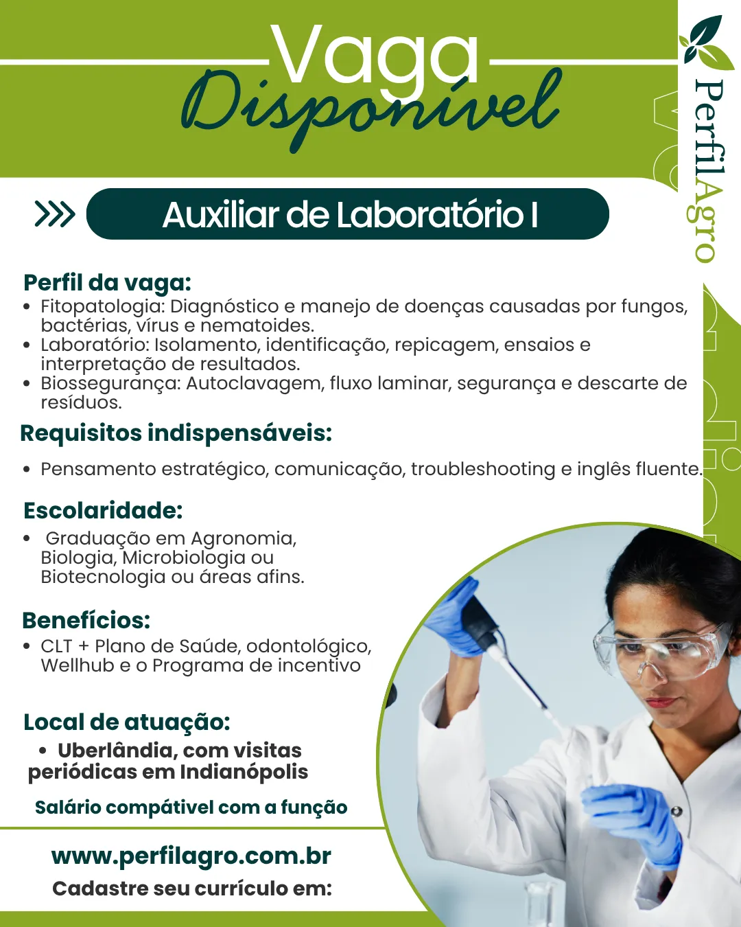 Vaga para Auxiliar de Laboratório I 