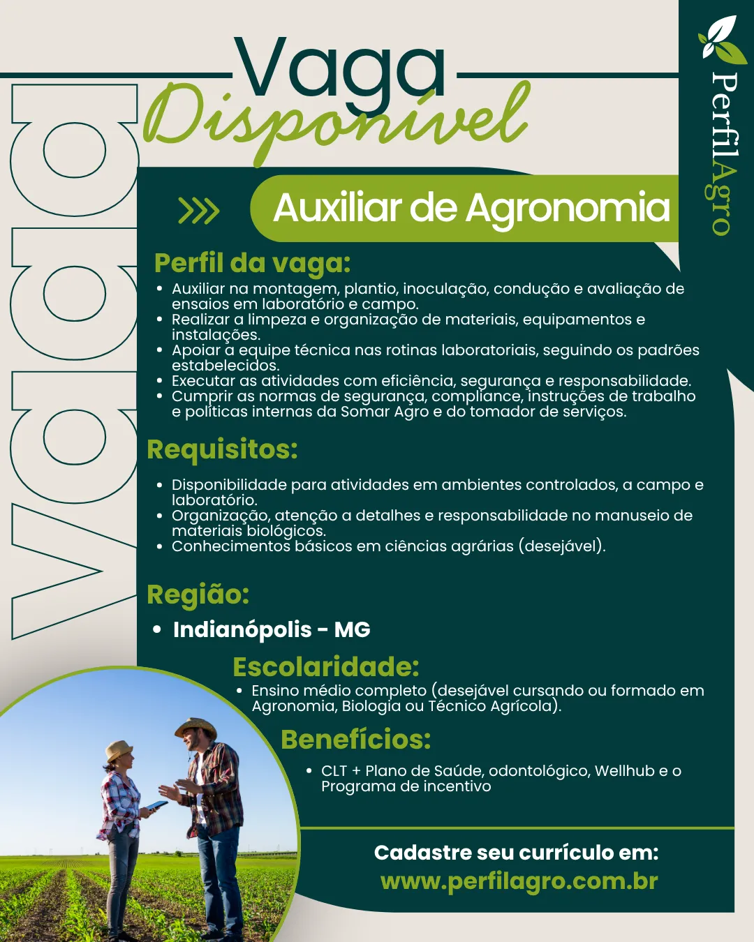 Vaga para Auxiliar de Agronomia