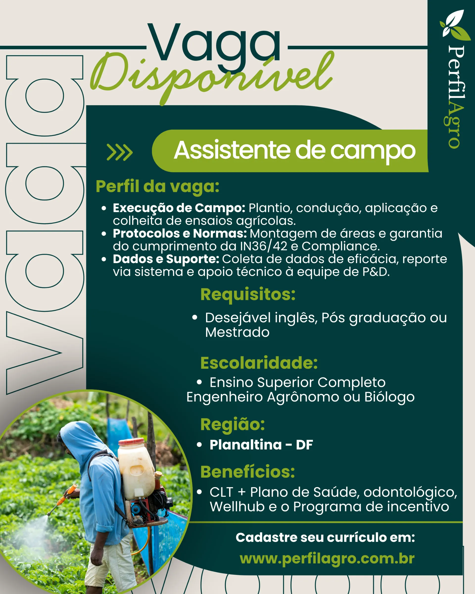 Vaga para Assistente de campo