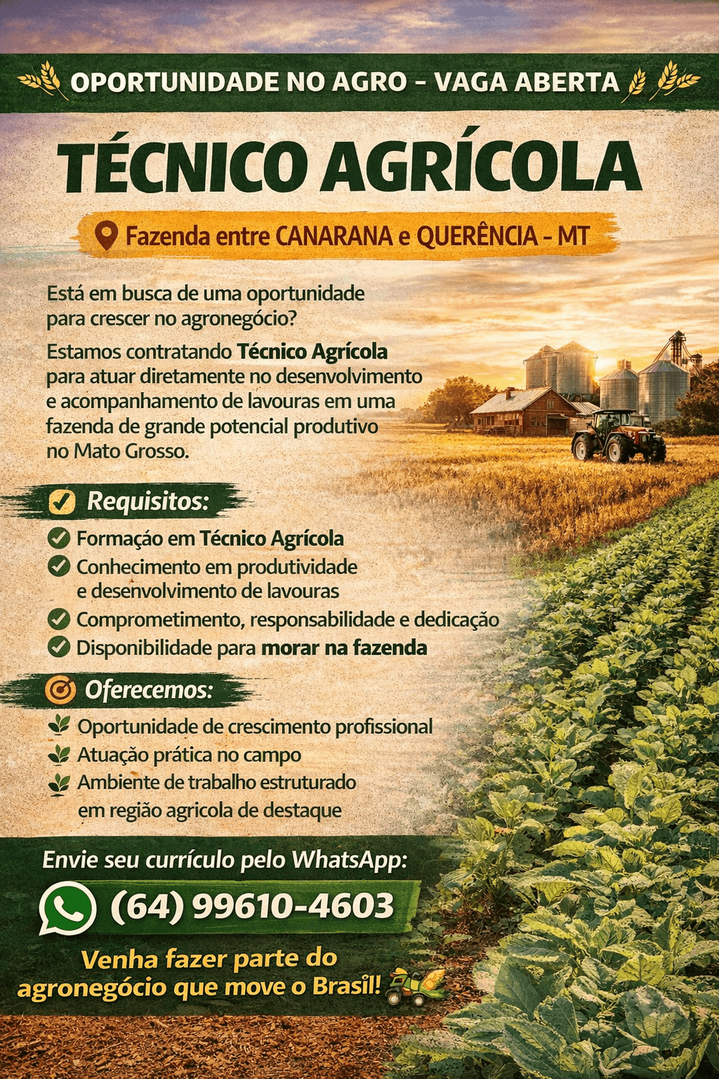 Vaga para Técnico agrícola