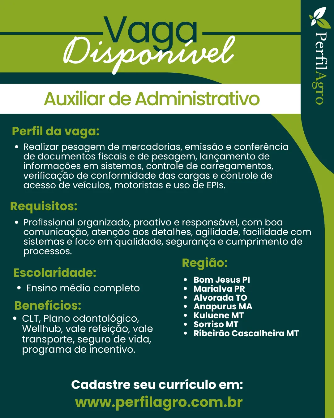 Vaga para Auxiliar de Administrativo